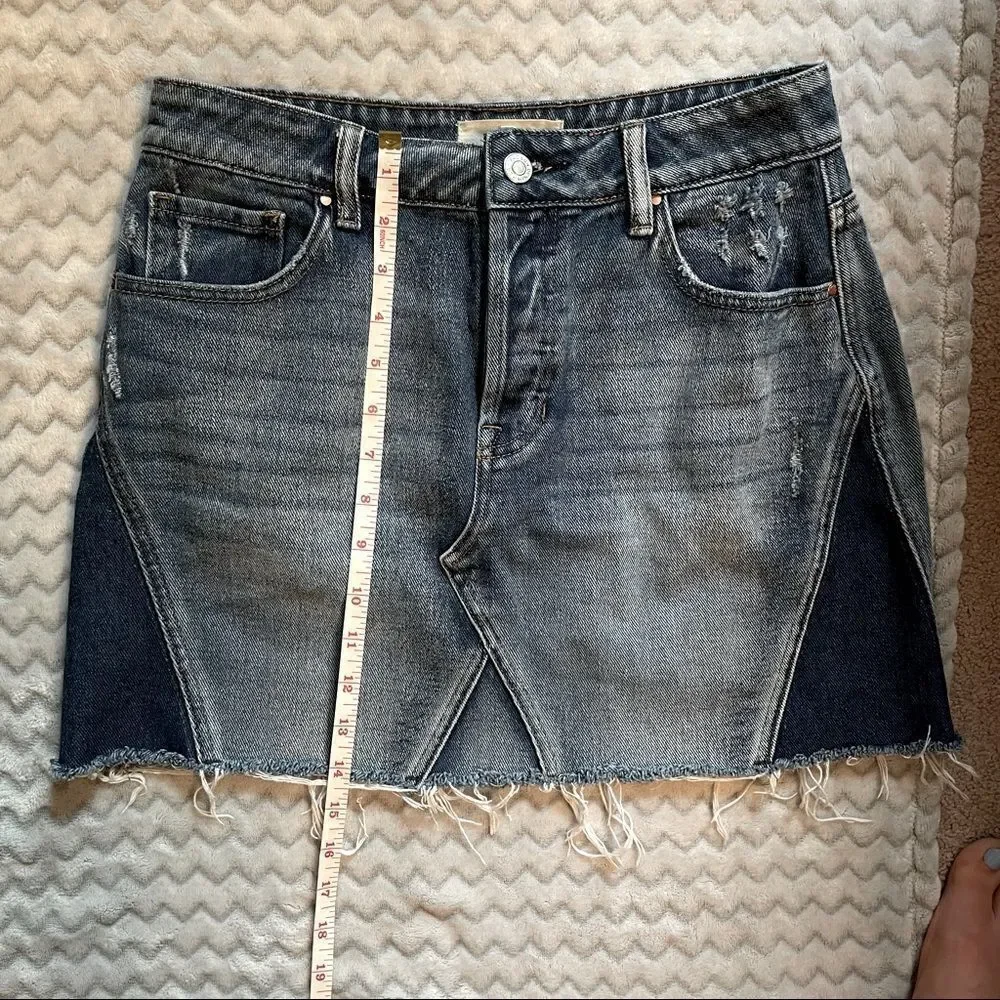 PacSun Mini Denim Skirt Raw Hem and Mixed Washes 27